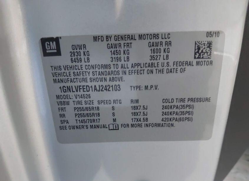Photo 9 of 2010 Chevrolet Traverse LT (VIN 1GNLVFED1AJ242103)