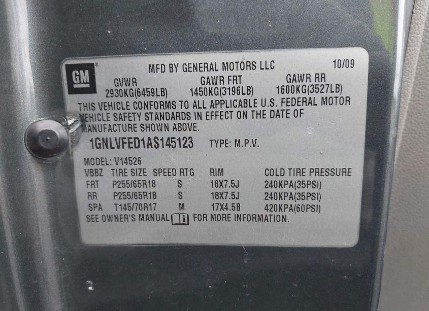 Photo 9 of 2010 Chevrolet Traverse LT (VIN 1GNLVFED1AS145123)