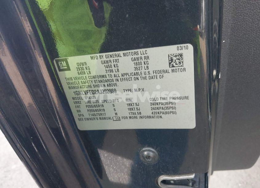 Photo 9 of 2010 Chevrolet Traverse LT (VIN 1GNLVFED2AJ202869)