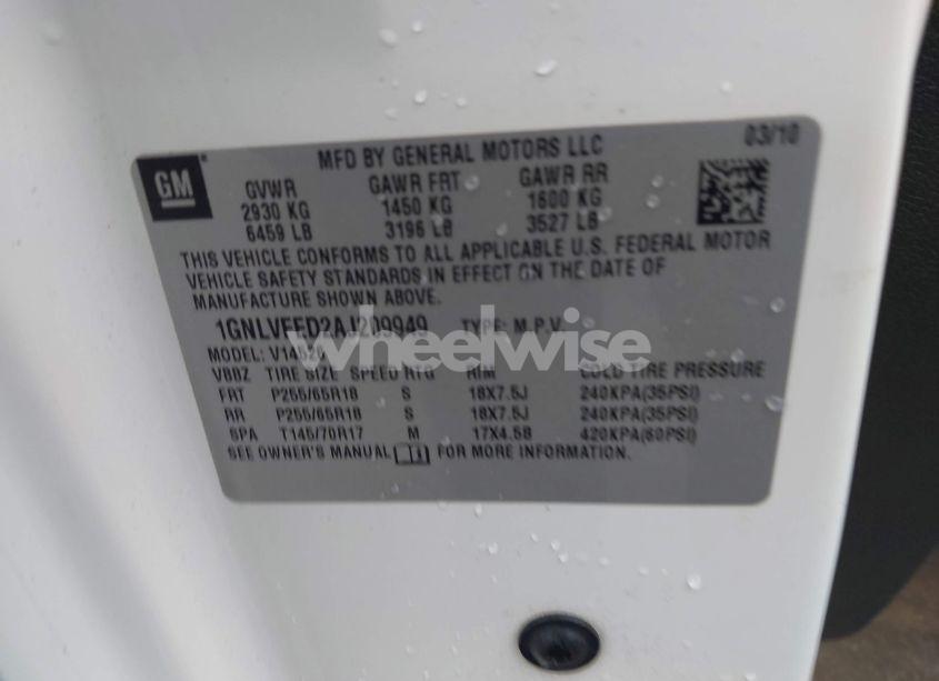 Photo 9 of 2010 Chevrolet Traverse LT (VIN 1GNLVFED2AJ209949)