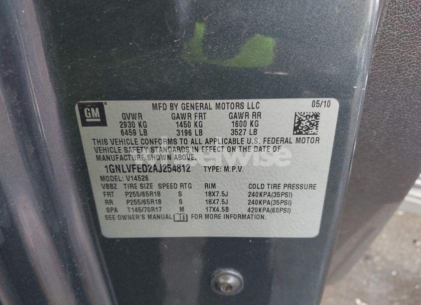 Photo 9 of 2010 Chevrolet Traverse LT (VIN 1GNLVFED2AJ254812)