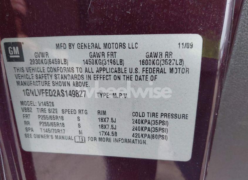 Photo 9 of 2010 Chevrolet Traverse LT (VIN 1GNLVFED2AS149827)