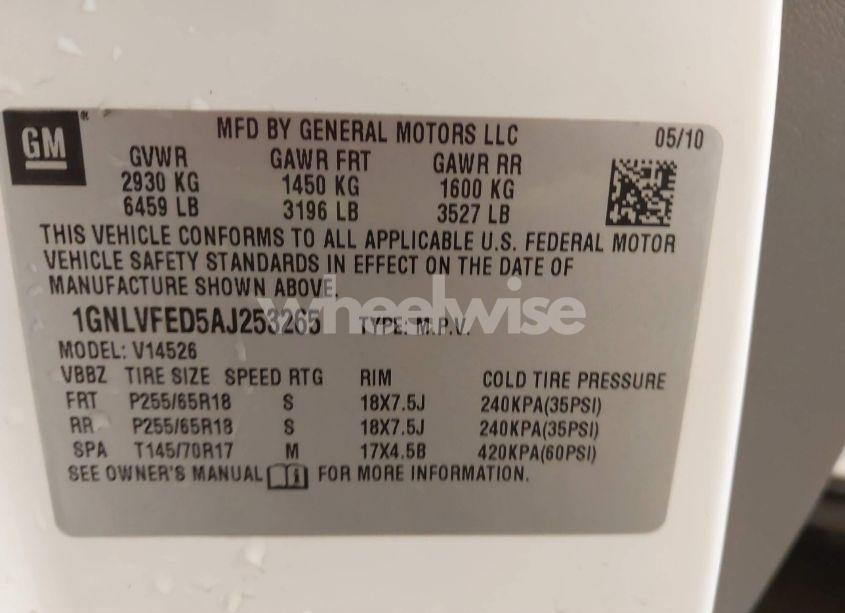 Photo 9 of 2010 Chevrolet Traverse LT (VIN 1GNLVFED5AJ253265)