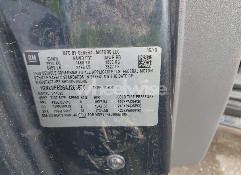 Photo 9 of 2010 Chevrolet Traverse LT (VIN 1GNLVFED6AJ263870)