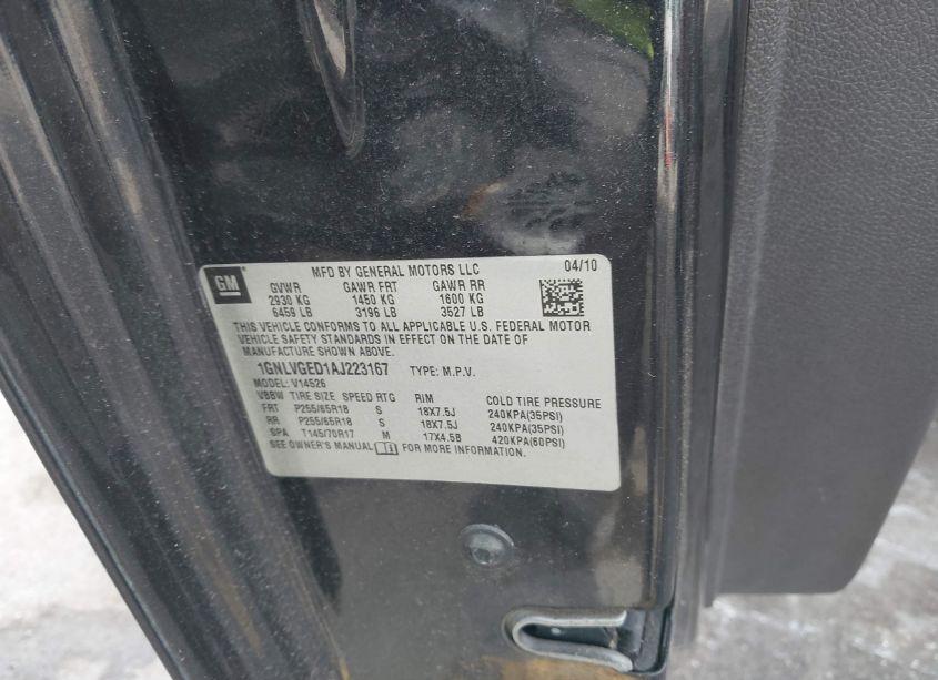 Photo 9 of 2010 Chevrolet Traverse LT (VIN 1GNLVGED1AJ223167)