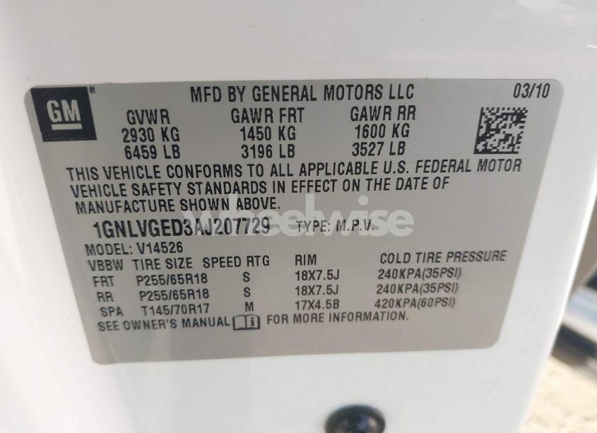 Photo 9 of 2010 Chevrolet Traverse LT (VIN 1GNLVGED3AJ207729)