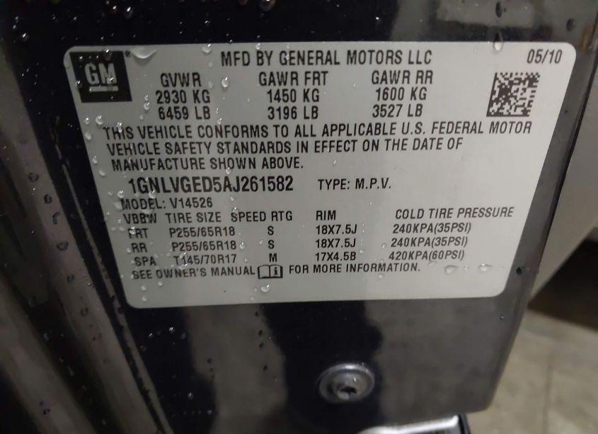 Photo 9 of 2010 Chevrolet Traverse LT (VIN 1GNLVGED5AJ261582)