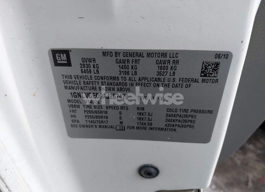 Photo 9 of 2010 Chevrolet Traverse LT (VIN 1GNLVGED9AJ267479)