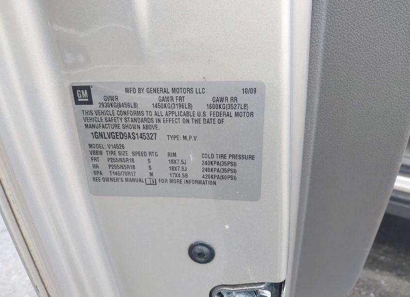 Photo 9 of 2010 Chevrolet Traverse LT (VIN 1GNLVGED9AS145327)