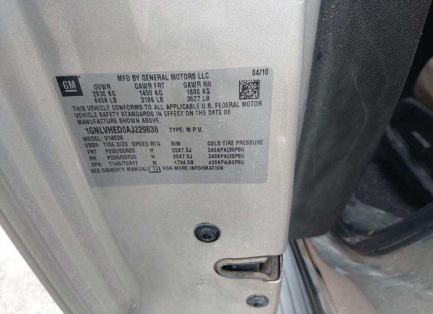 Photo 9 of 2010 Chevrolet Traverse LTZ (VIN 1GNLVHED0AJ229838)