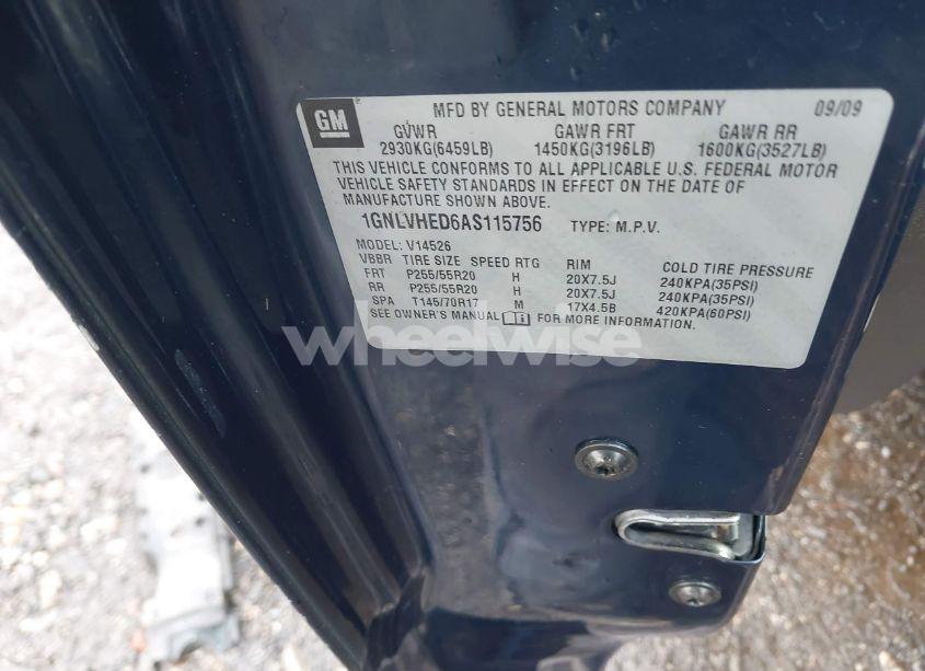 Photo 9 of 2010 Chevrolet Traverse LTZ (VIN 1GNLVHED6AS115756)