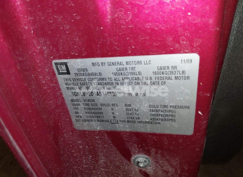 Photo 9 of 2010 Chevrolet Traverse LTZ (VIN 1GNLVHED9AS146306)