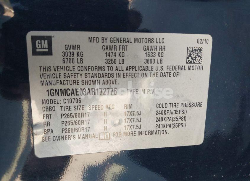 Photo 9 of 2010 Chevrolet Tahoe LS (VIN 1GNMCAE03AR172776)