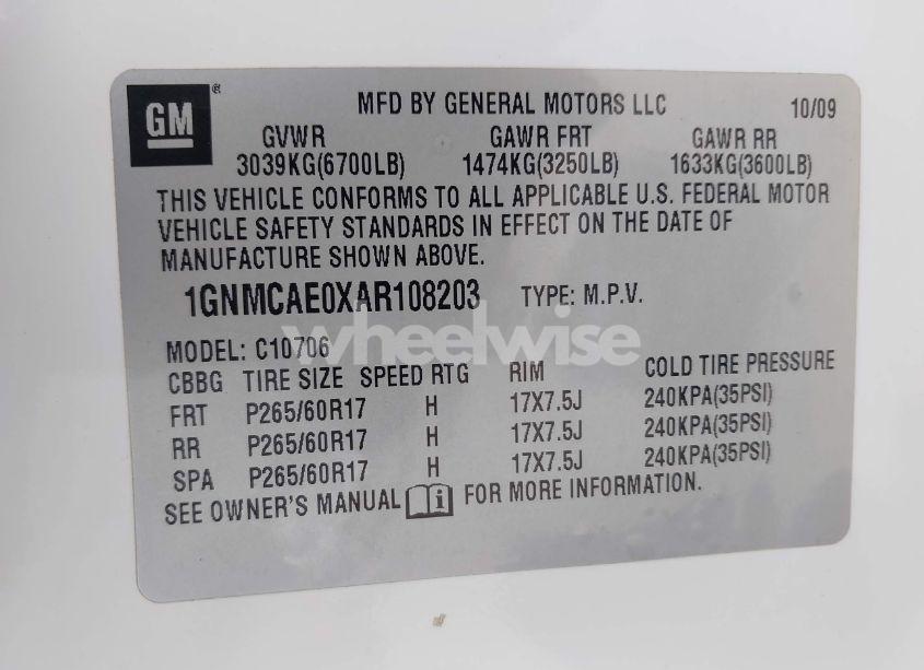 Photo 9 of 2010 Chevrolet Tahoe LS (VIN 1GNMCAE0XAR108203)