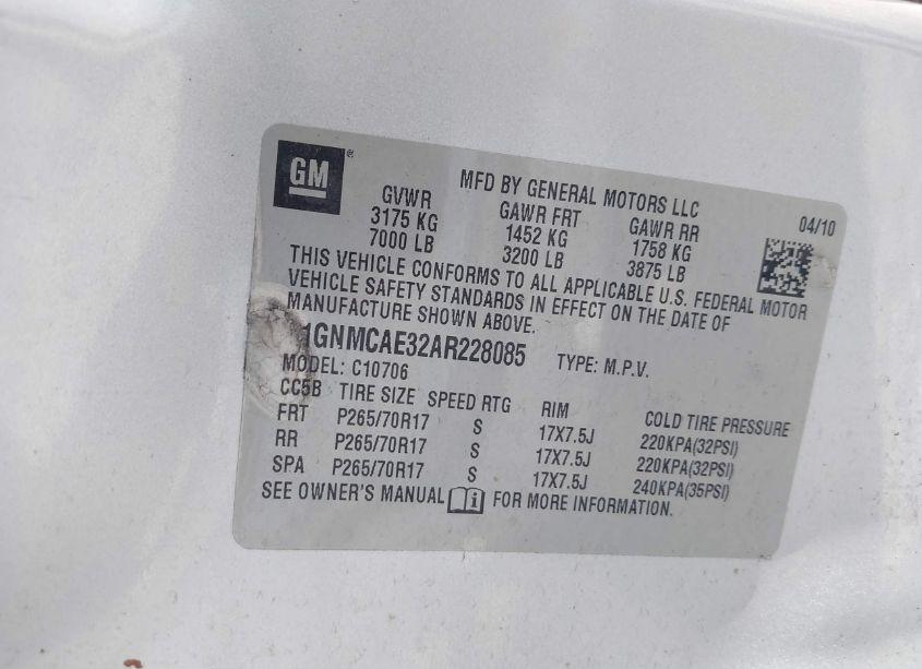 Photo 9 of 2010 Chevrolet Tahoe LS (VIN 1GNMCAE32AR228085)