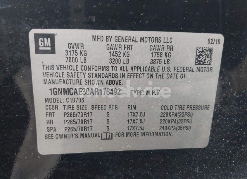 Photo 9 of 2010 Chevrolet Tahoe LS (VIN 1GNMCAE36AR176492)