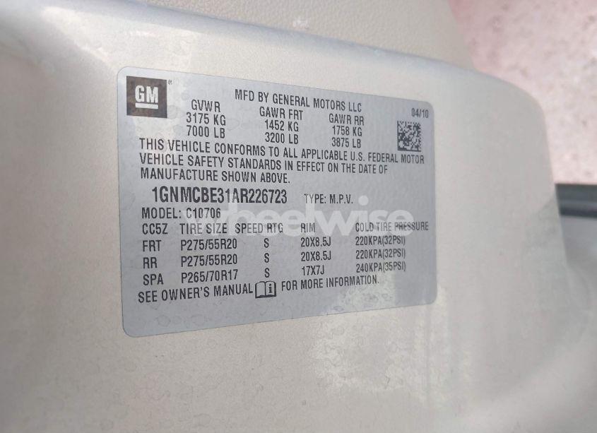 Photo 9 of 2010 Chevrolet Tahoe LT (VIN 1GNMCBE31AR226723)