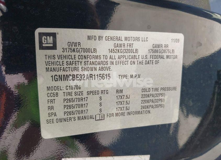 Photo 9 of 2010 Chevrolet Tahoe LT (VIN 1GNMCBE32AR115615)