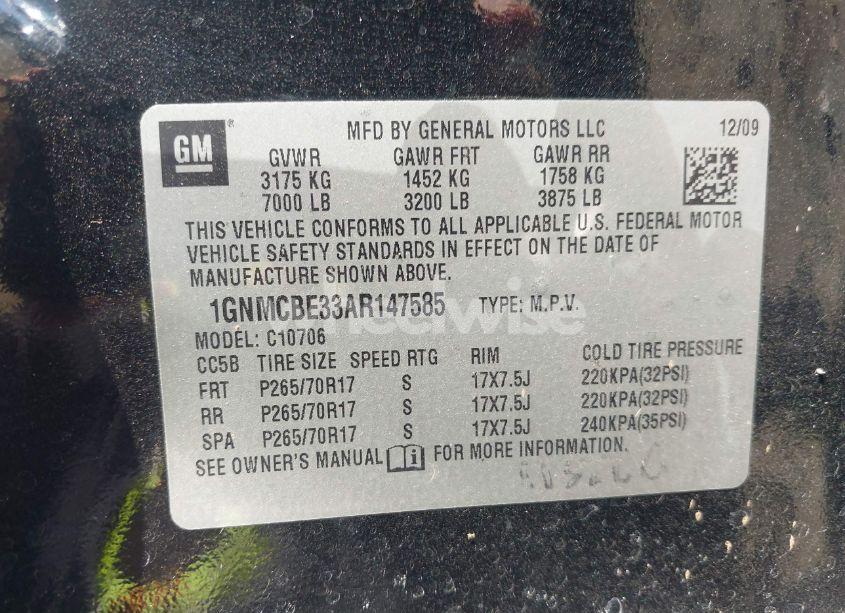 Photo 9 of 2010 Chevrolet Tahoe LT (VIN 1GNMCBE33AR147585)