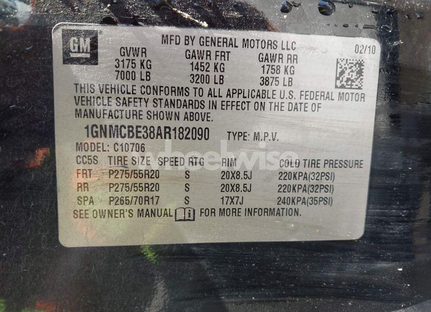 Photo 9 of 2010 Chevrolet Tahoe LT (VIN 1GNMCBE38AR182090)