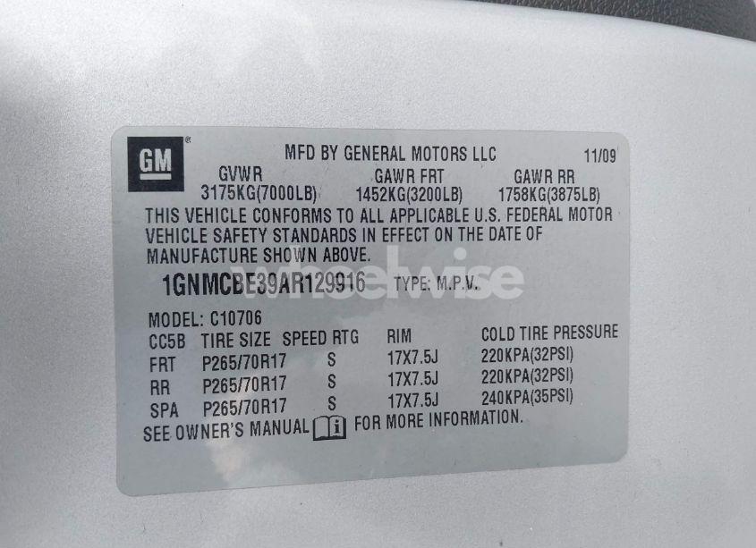 Photo 9 of 2010 Chevrolet Tahoe LT (VIN 1GNMCBE39AR129916)