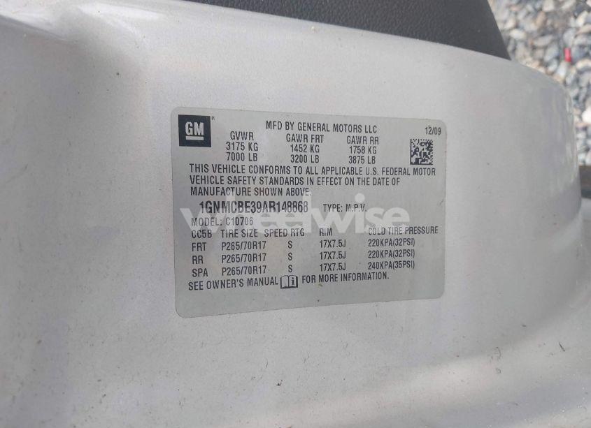 Photo 9 of 2010 Chevrolet Tahoe LT (VIN 1GNMCBE39AR148868)