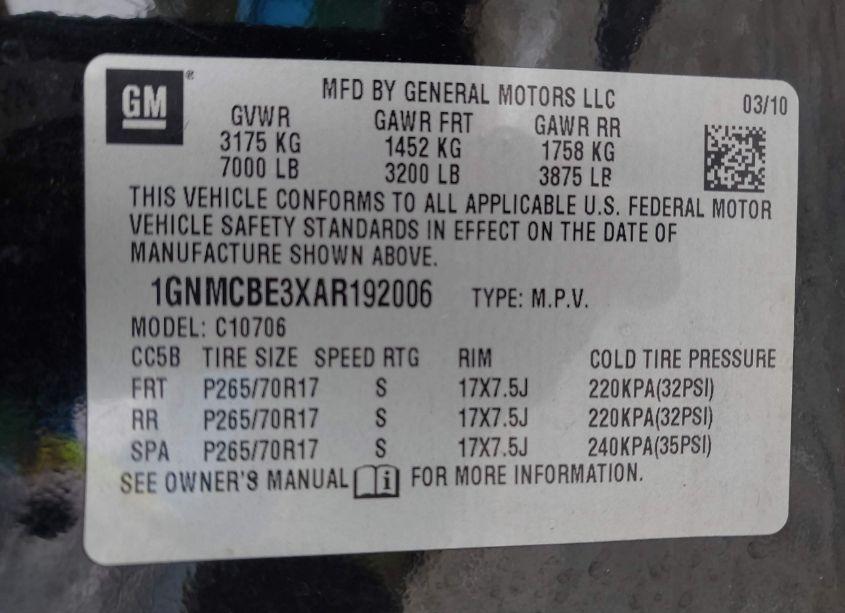 Photo 9 of 2010 Chevrolet Tahoe LT (VIN 1GNMCBE3XAR192006)