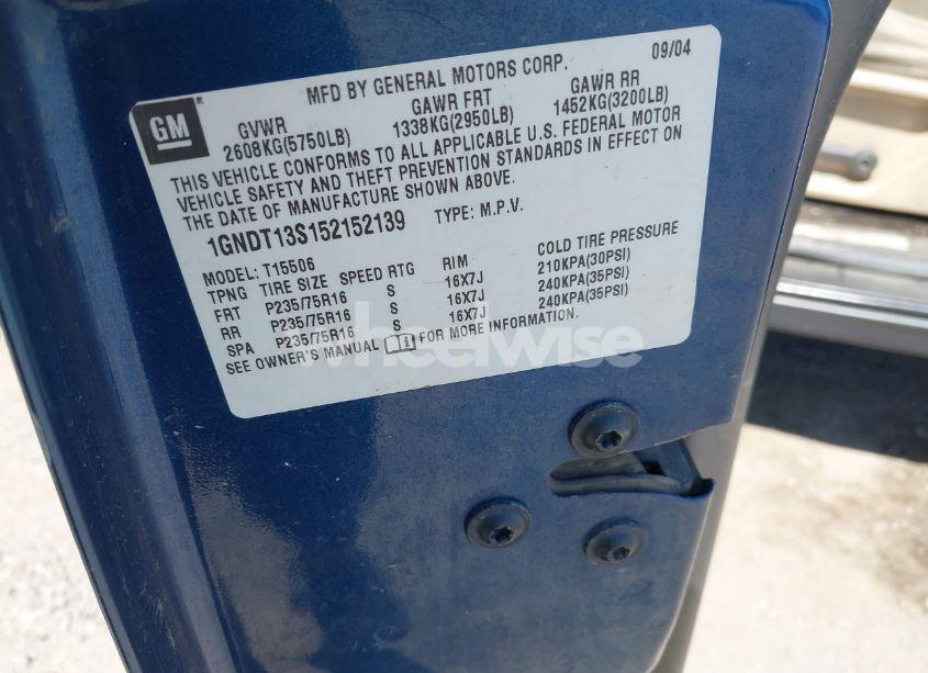 Photo 9 of 2005 Chevrolet Trailblazer (VIN 1GNOT135152152139)