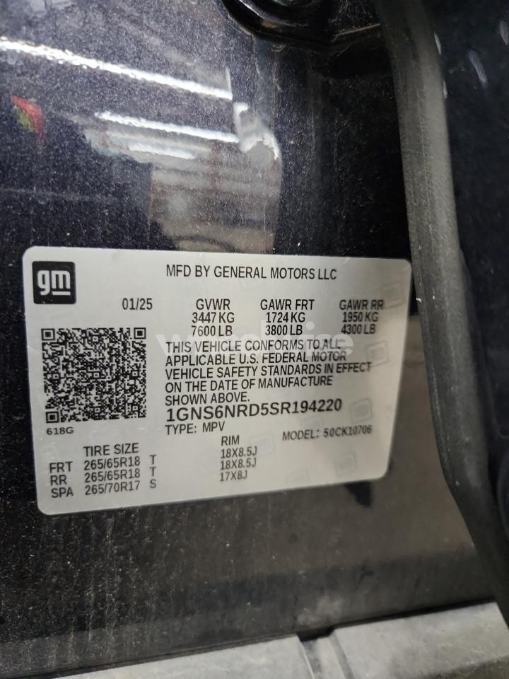 Photo 14 of 2025 CHEVROLET TAHOE K1500 LT (VIN 1GNS6NRD5SR194220)