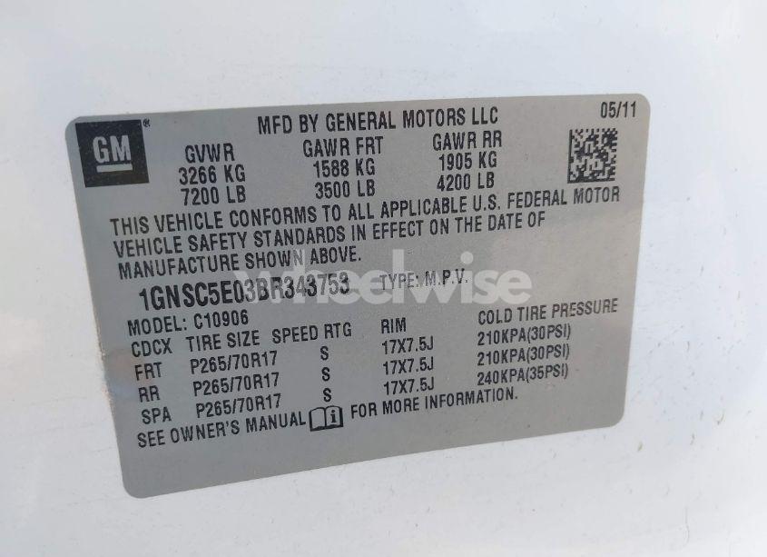 Photo 9 of 2011 Chevrolet Suburban 1500 COMMERCIAL FLEET (VIN 1GNSC5E03BR343753)