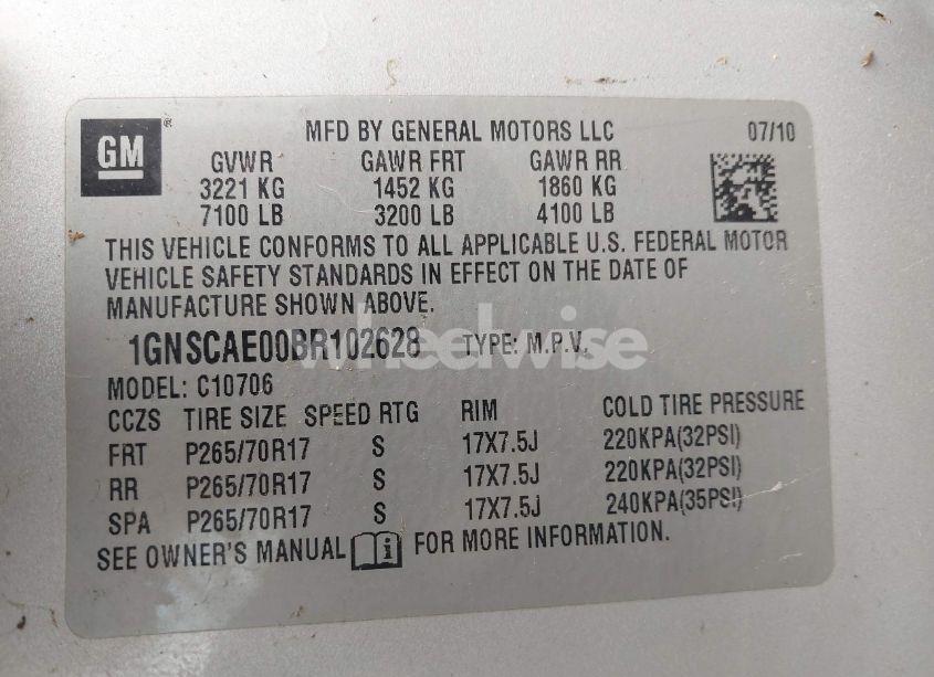 Photo 9 of 2011 Chevrolet Tahoe LS (VIN 1GNSCAE00BR102628)