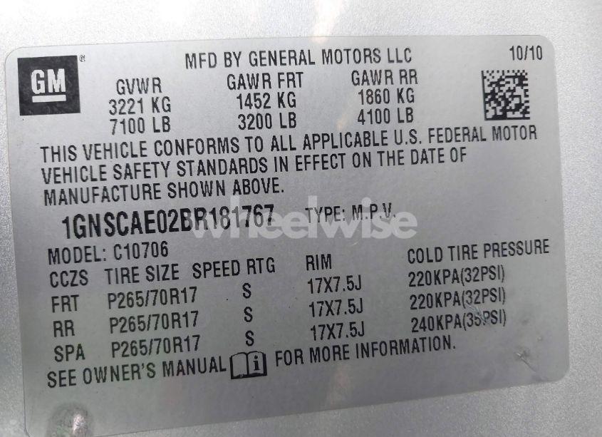 Photo 9 of 2011 Chevrolet Tahoe LS (VIN 1GNSCAE02BR181767)