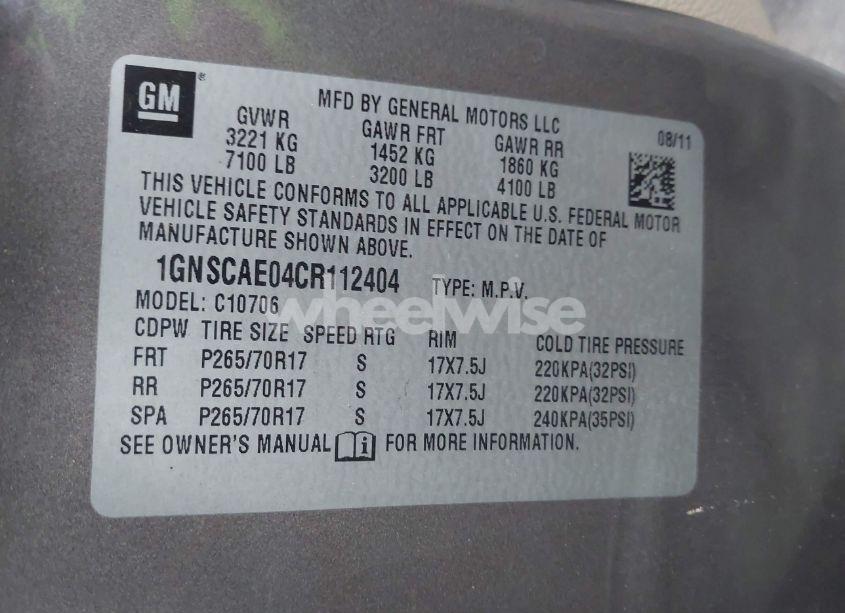 Photo 9 of 2012 Chevrolet Tahoe LS (VIN 1GNSCAE04CR112404)