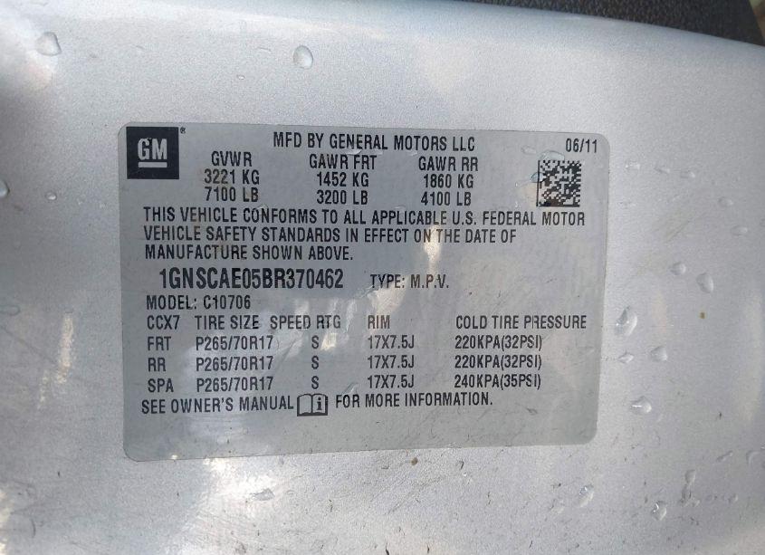 Photo 9 of 2011 Chevrolet Tahoe LS (VIN 1GNSCAE05BR370462)