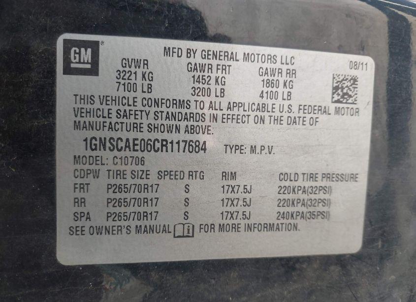 Photo 9 of 2012 Chevrolet Tahoe LS (VIN 1GNSCAE06CR117684)