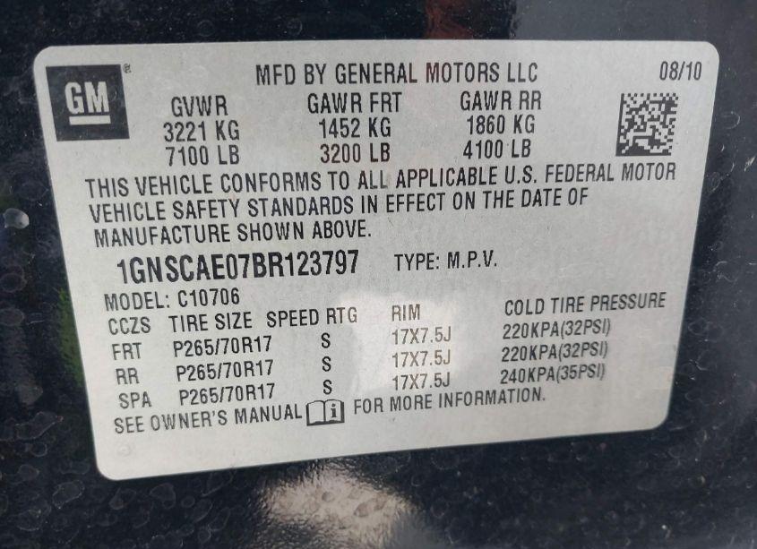 Photo 9 of 2011 Chevrolet Tahoe LS (VIN 1GNSCAE07BR123797)