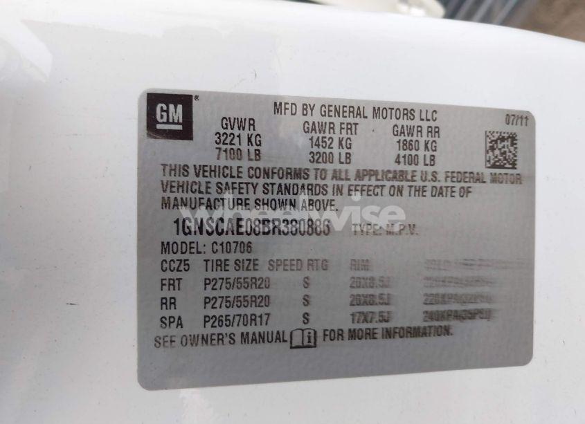 Photo 9 of 2011 Chevrolet Tahoe LS (VIN 1GNSCAE08BR380886)