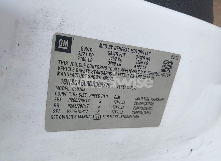 Photo 9 of 2012 Chevrolet Tahoe LS (VIN 1GNSCAE08CR308779)