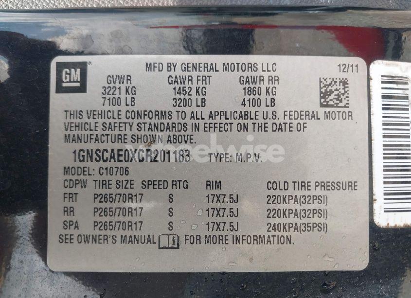 Photo 9 of 2012 Chevrolet Tahoe LS (VIN 1GNSCAE0XCR201183)