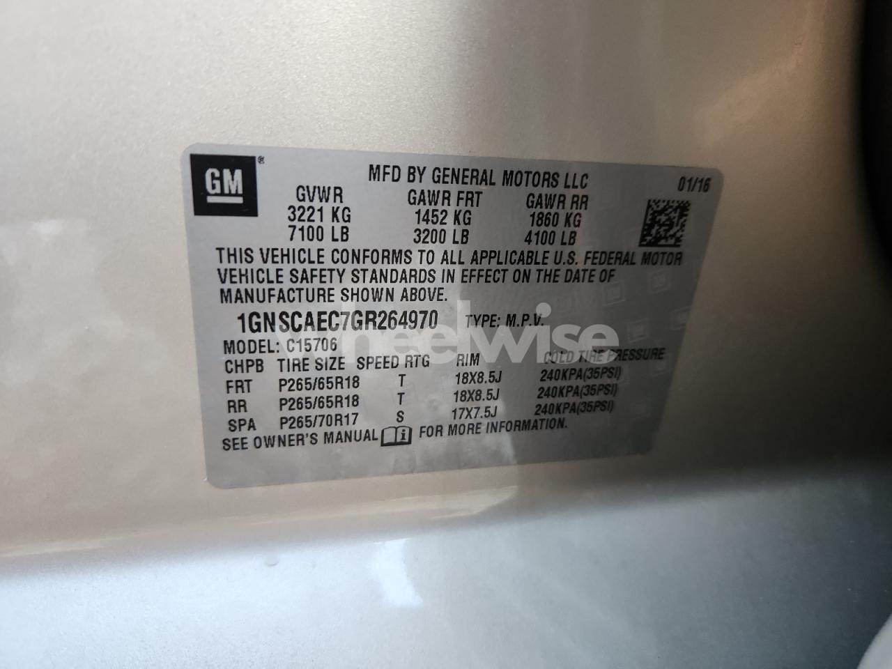 Photo 13 of 2016 CHEVROLET TAHOE C1500 LS (VIN 1GNSCAEC7GR264970)