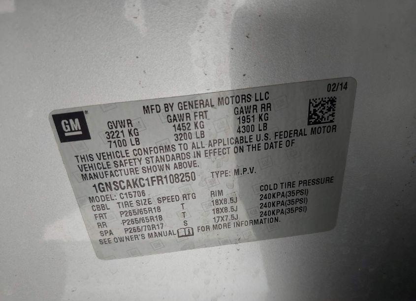 Photo 9 of 2015 Chevrolet Tahoe LS (VIN 1GNSCAKC1FR108250)