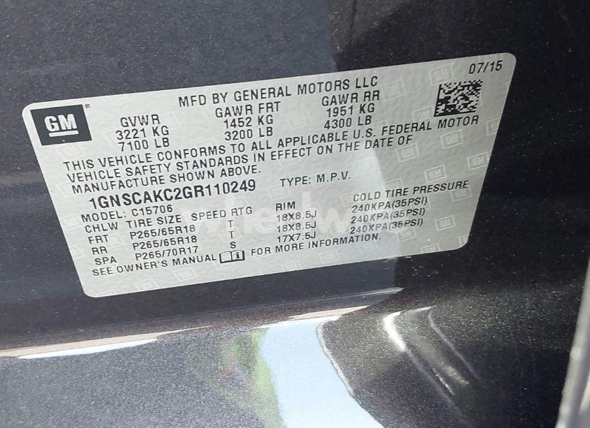 Photo 9 of 2016 Chevrolet Tahoe LS (VIN 1GNSCAKC2GR110249)