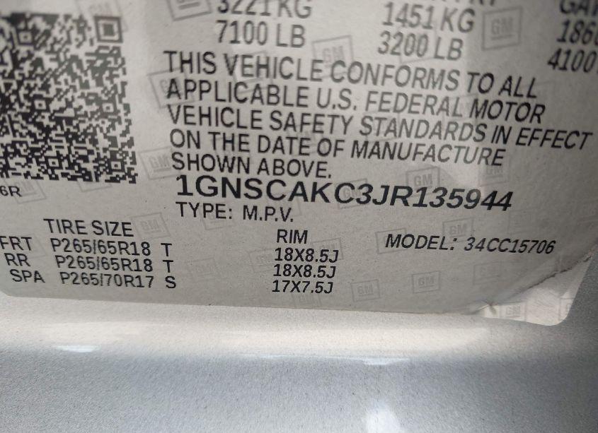 Photo 9 of 2018 Chevrolet Tahoe LS (VIN 1GNSCAKC3JR135944)