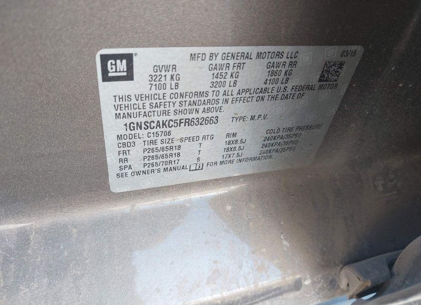 Photo 8 of 2015 Chevrolet Tahoe LS (VIN 1GNSCAKC5FR632663)