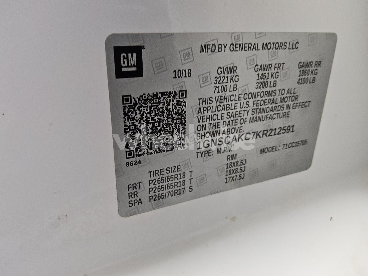 Photo 13 of 2019 CHEVROLET TAHOE C1500 LS (VIN 1GNSCAKC7KR212591)