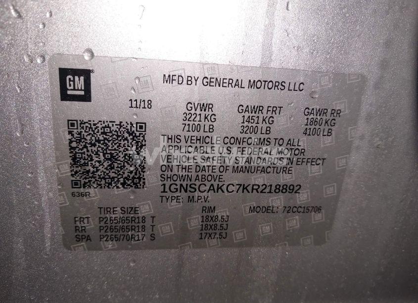 Photo 9 of 2019 Chevrolet Tahoe LS (VIN 1GNSCAKC7KR218892)