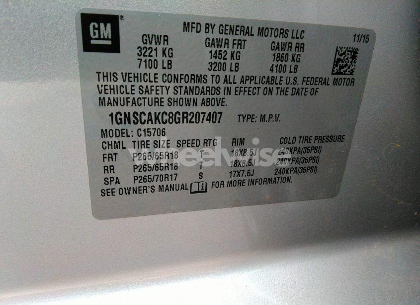 Photo 9 of 2016 Chevrolet Tahoe LS (VIN 1GNSCAKC8GR207407)