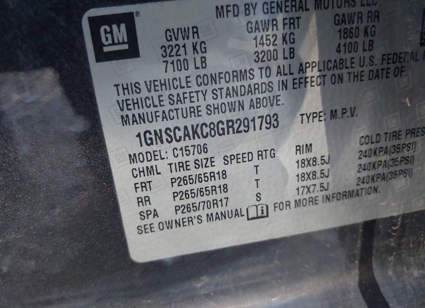 Photo 9 of 2016 Chevrolet Tahoe LS (VIN 1GNSCAKC8GR291793)