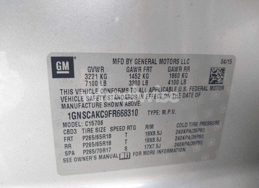 Photo 9 of 2015 Chevrolet Tahoe LS (VIN 1GNSCAKC9FR668310)