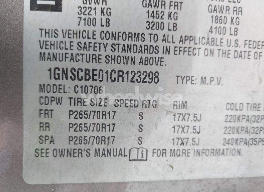 Photo 9 of 2012 Chevrolet Tahoe LT (VIN 1GNSCBE01CR123298)